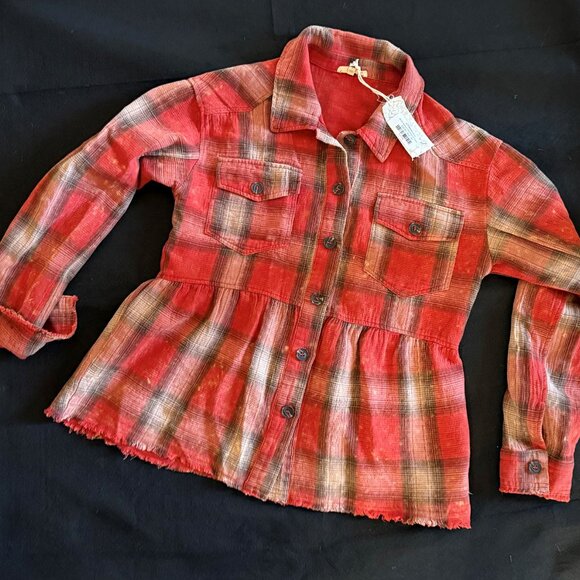 Mystree Washed Plaid Peplum Jacket/Blouse (Medium) - Picture 5 of 5